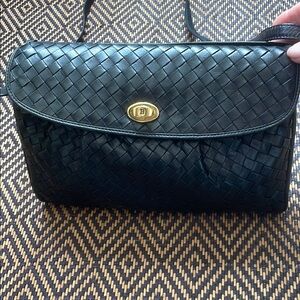 Vintage Y2K BALLY Black Woven lambskin Leather Bag with gold tone hardware